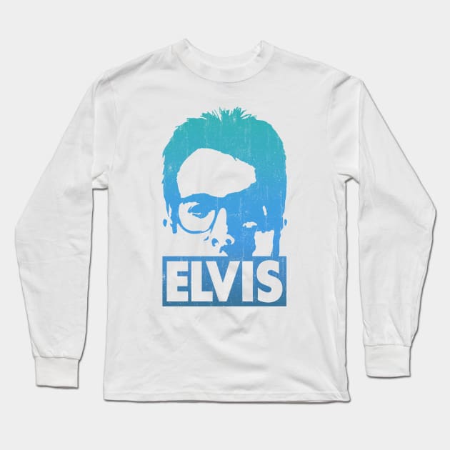 Elvis Costello - Blue Style Long Sleeve T-Shirt by Cave Clan